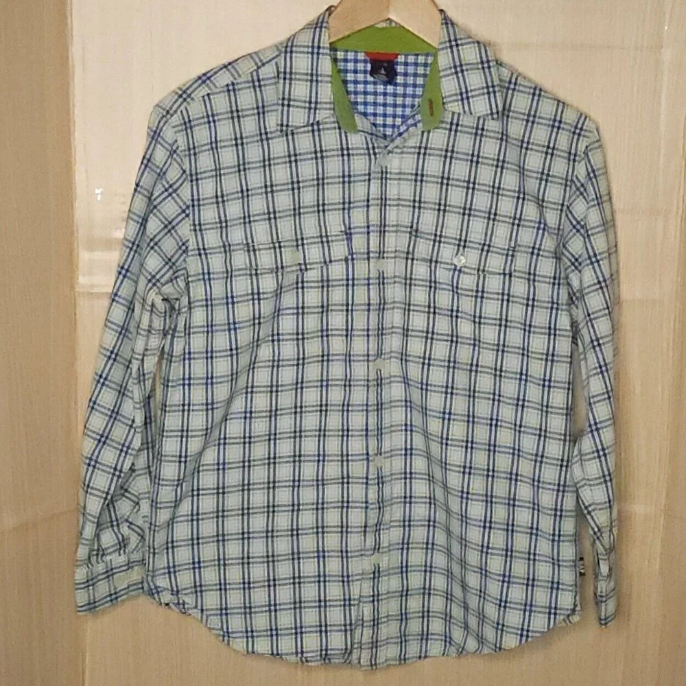 Gap Boys Blue Green Check Long Sleeve Button Down 10